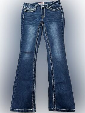 Women's Navy Flare Jeans - Wide Leg Stretch Denim 9/10 juniors
